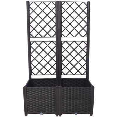 podwyższana donica z polirattanu z kratką i 2 wyjmowanymi wkładami