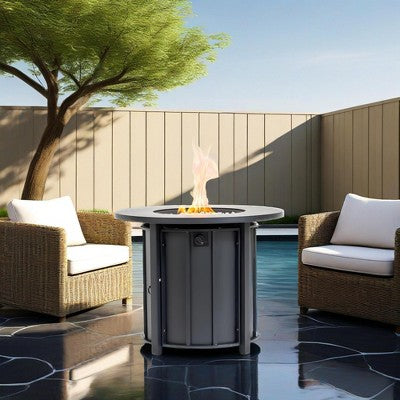 30″ okrągły stolik–palenisko gazowe 50 000 BTU z blatem ceramicznym w drewnie