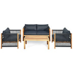 4-częściowy zestaw z drewna akacjowego z poduszkami i podłokietnikami ze sznura