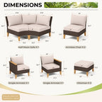 8-częściowa półokrągła sofa ogrodowa z technorattanu z pufami, niebieskie poduchy