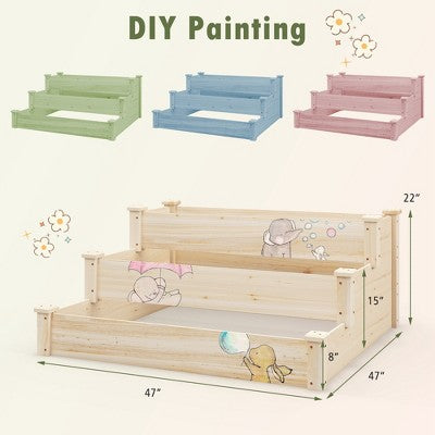 3-poziomowa drewniana podwyższana grządka z otwartym dnem