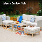 5-częściowy zestaw ogrodowy z technorattanu z fotelami, podnóżkami i drewnianym stołem