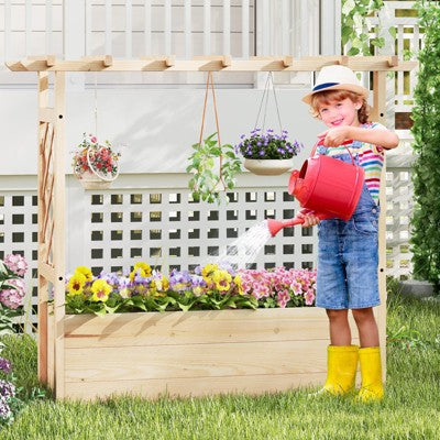 Tangkula drewniana podwyższana donica z kratką i zadaszeniem