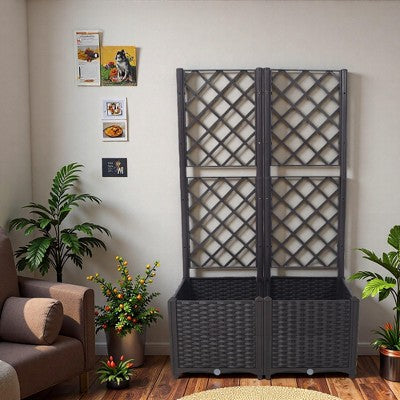 podwyższana donica z polirattanu z kratką i 2 wyjmowanymi wkładami