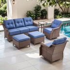 6-częściowy zestaw ogrodowy z 6-calowymi poduszkami, fotelami obrotowymi i podnóżkami, brązowy technorattan